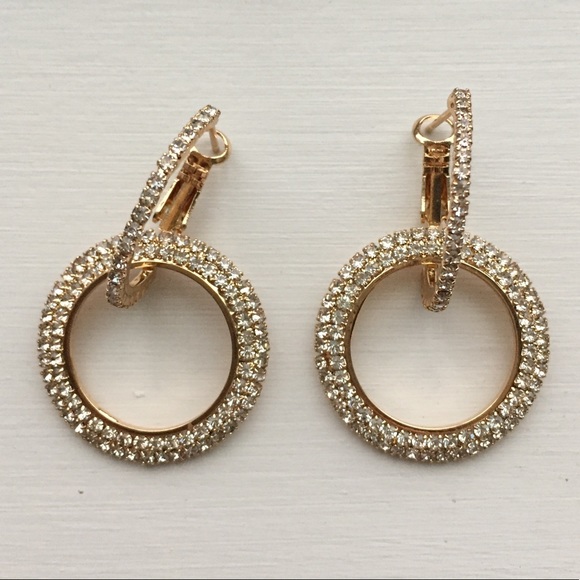 ⚜️[𝟯/$𝟮𝟴]⚜️Golden Crystal Circle Earrings NEW - Picture 5 of 8